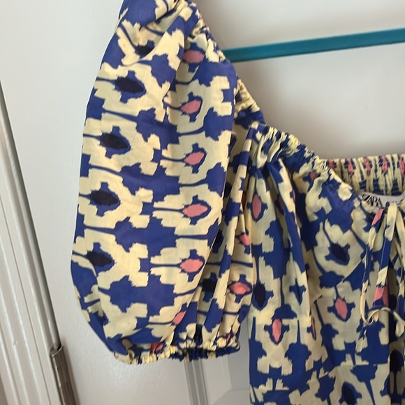 Zara Ikat Maxi Tiered Dress, Ivory Blue Black Pink size Large - Picture 15 of 17